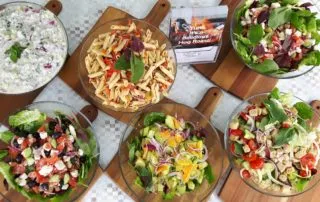 garden party catering salads - All Events Hog Roast garden party catering 6 salads on wooden board