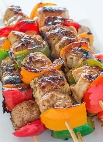 BBQ chicken and pork skewers