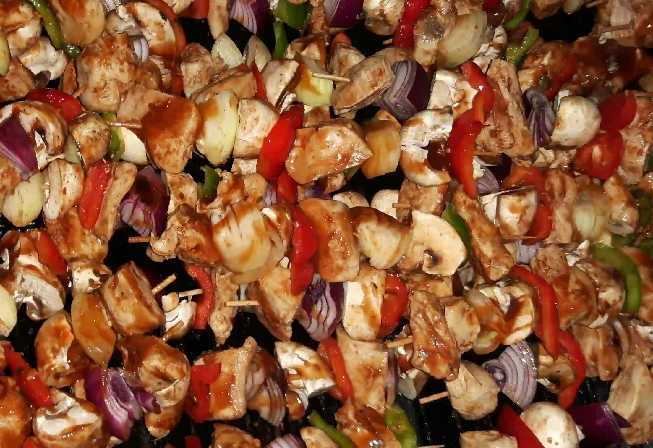 BBQ meat skewers meat on -tray