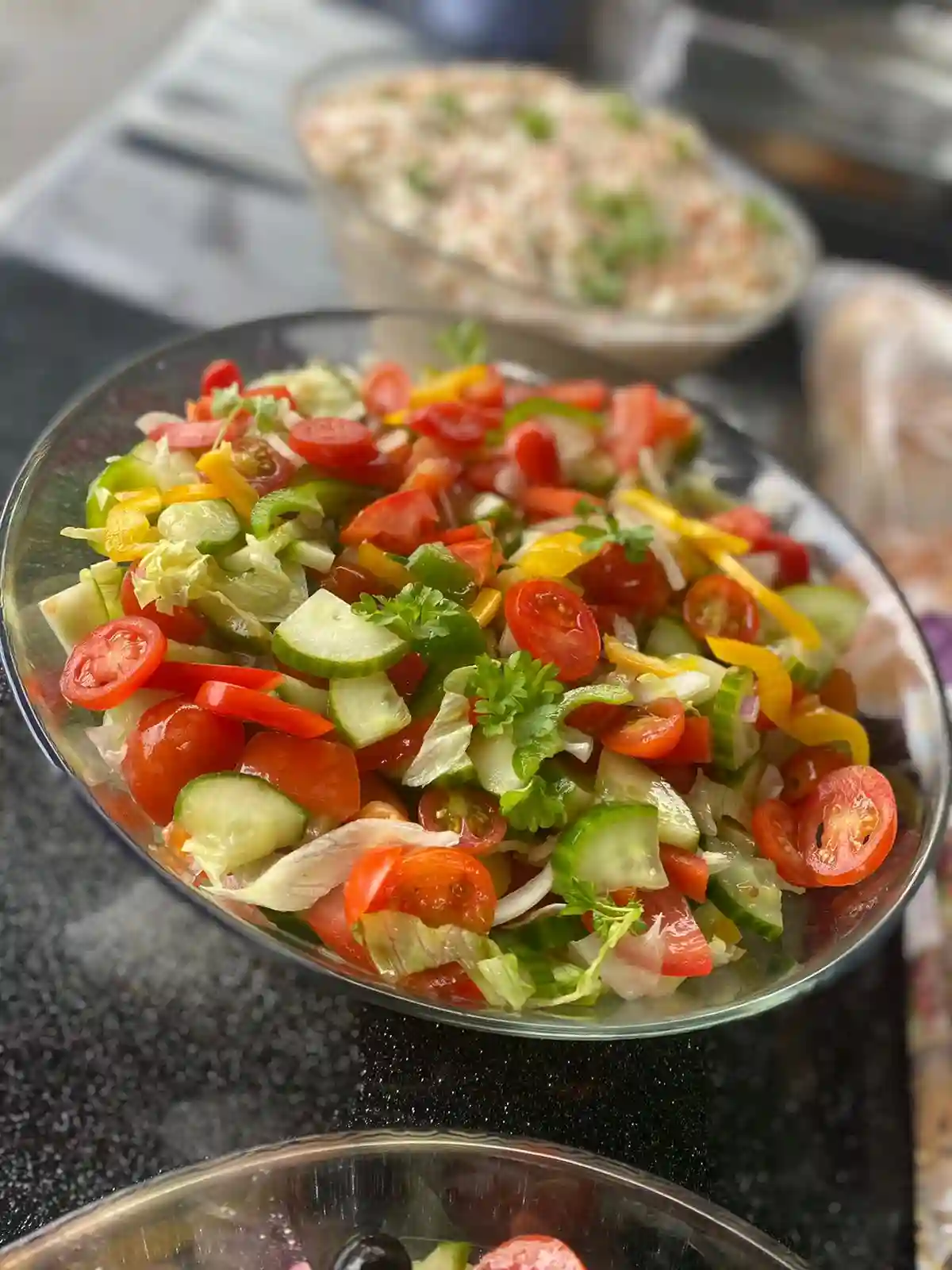 Crunchy Salads with parmesan and dressings at Hog Roast event