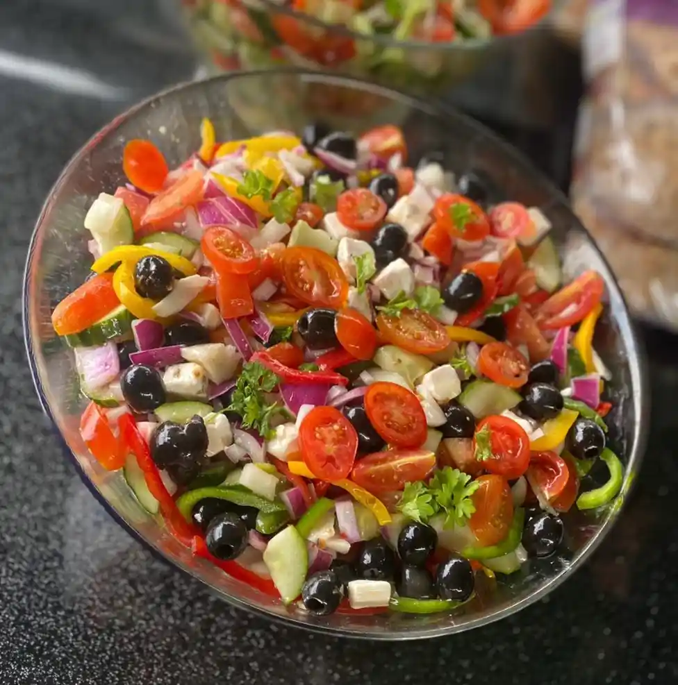 Crunchy Salads with olives and dressings at Hog Roast event