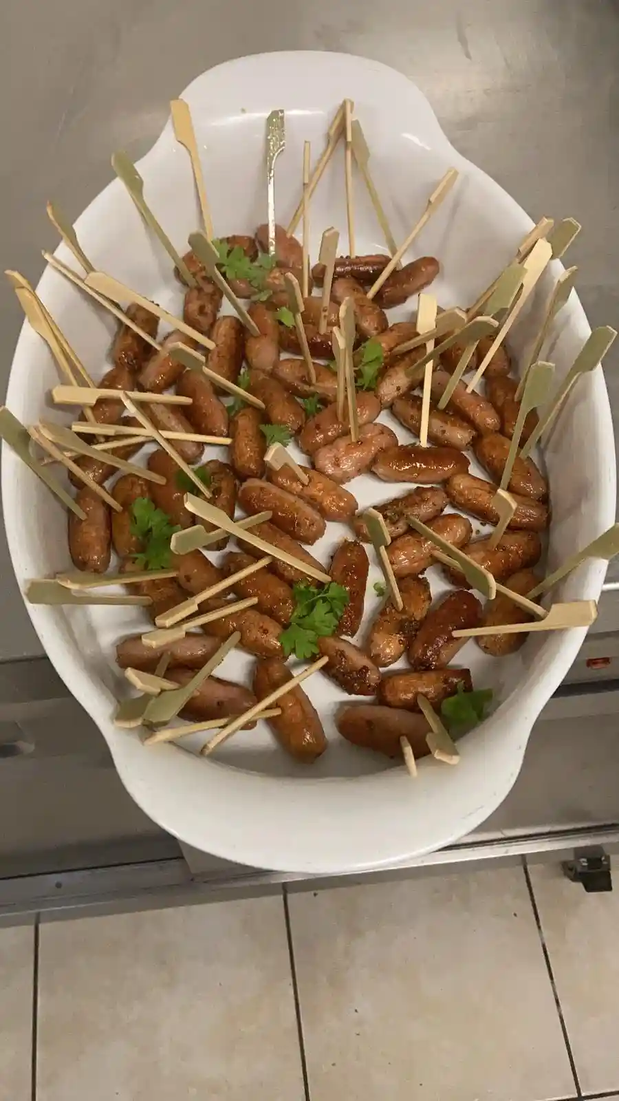 Sausages skewers in a bowl