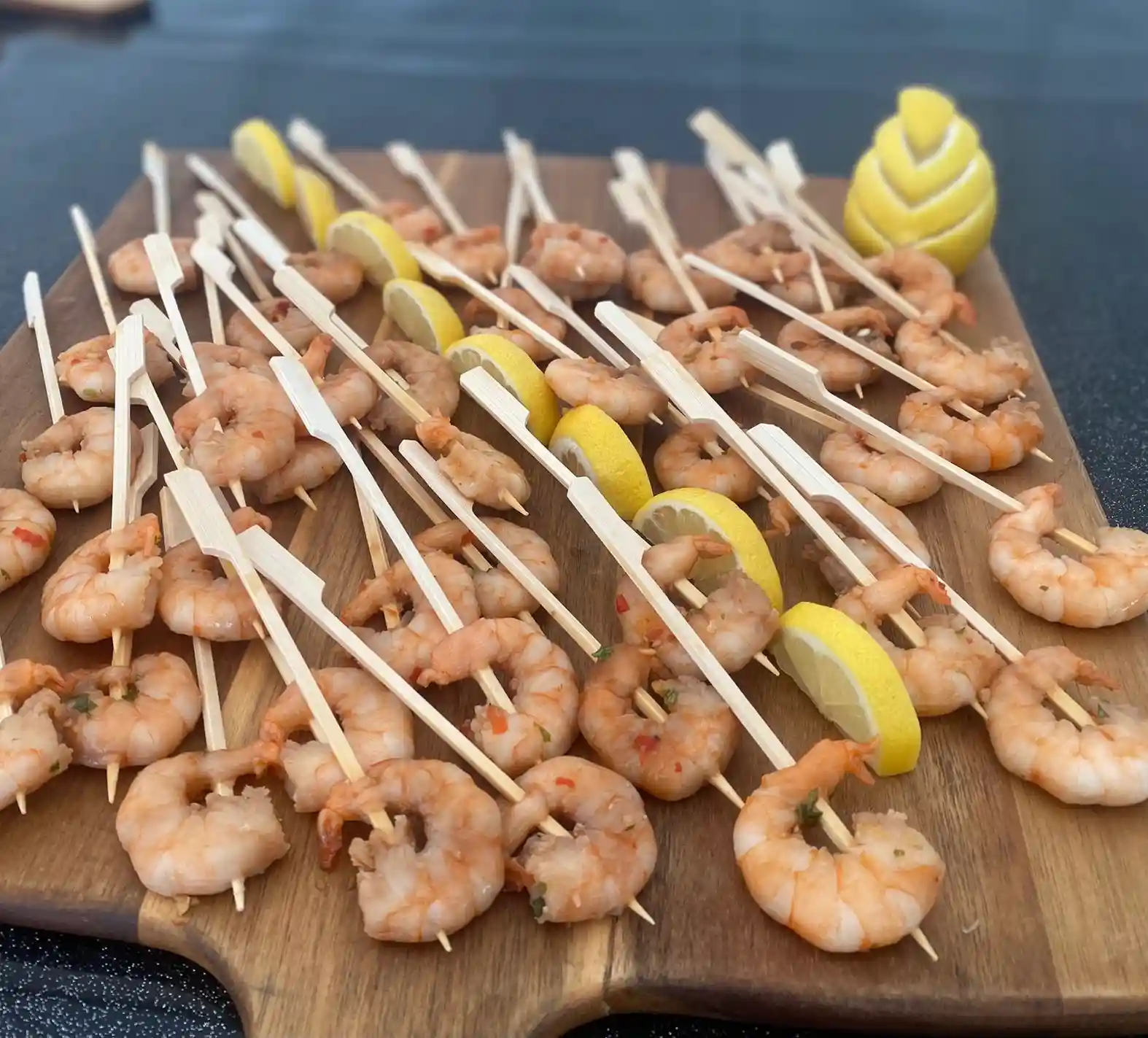 shrimps on skewer for catering event